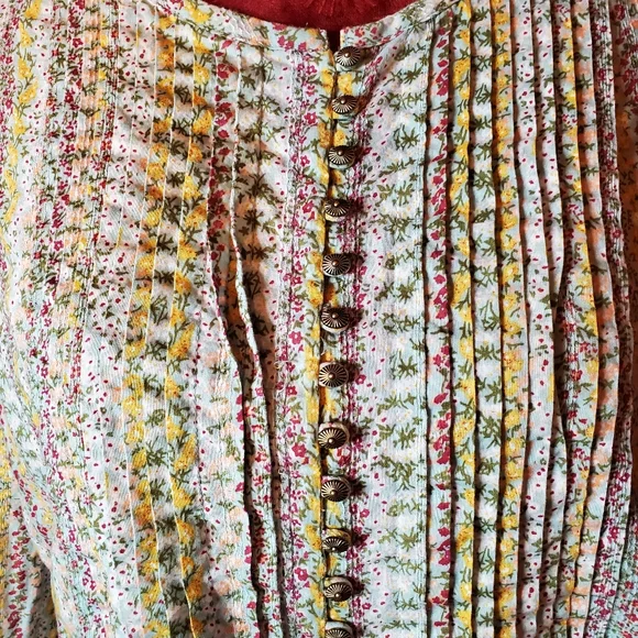 Anthropologie Maeve Gelise Pleated Floral Blouse S/P - Picture 4 of 9